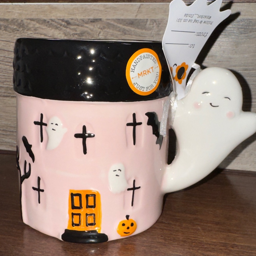 Super Cute 🥰 Halloween Ghost 👻 Mug with Pink and Black Design by Market Finds